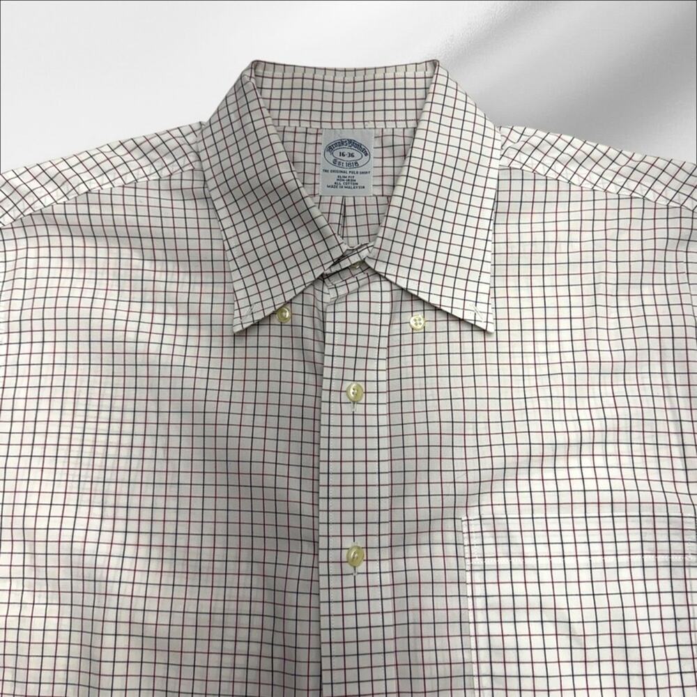 BROOKS BROTHERS Men’s 16 - 36 SLIM FIT White Green Red Dress Shirt